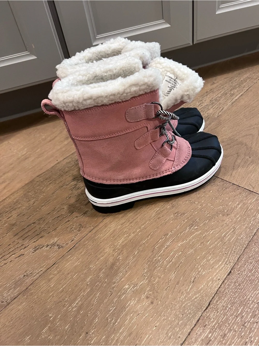 Cat & Jack Pink and Black Girls' Waterproof Winter Boots with Sherpa Collar